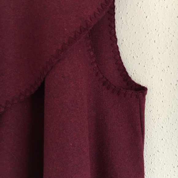 Mud Pie Burgundy Wool Blend Open Front Draped Vest - Picture 3 of 5